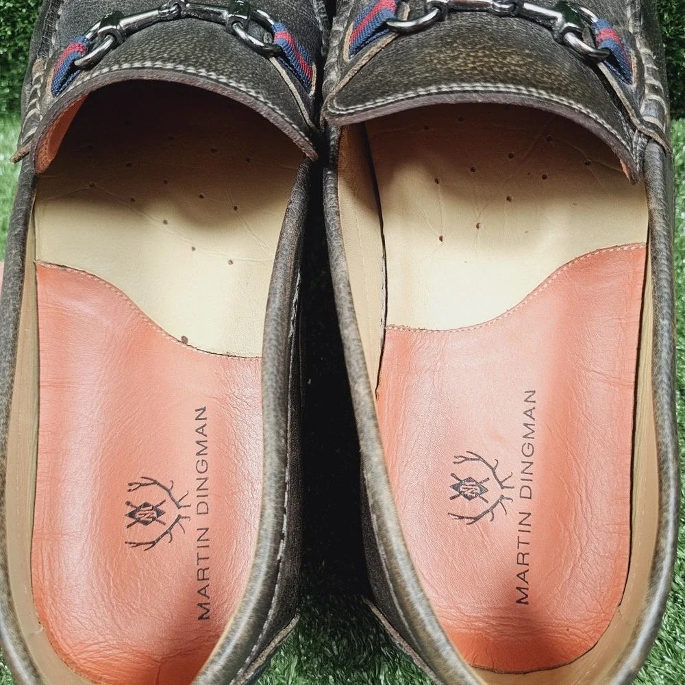 Martin Dingman Bermuda Brown Pebble Grain Leather Horse Bit Loafers Mens Size 15